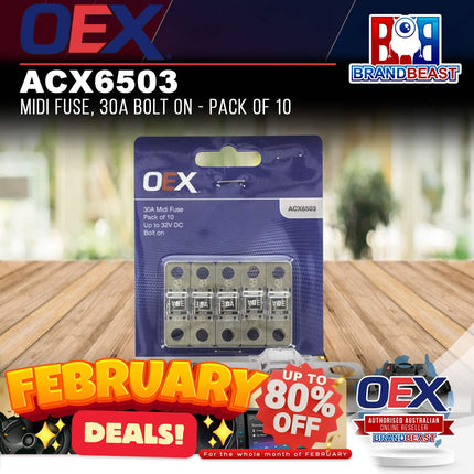 OEX ACX6503 Midi Fuse, 30A Bolt On - Pack of 10