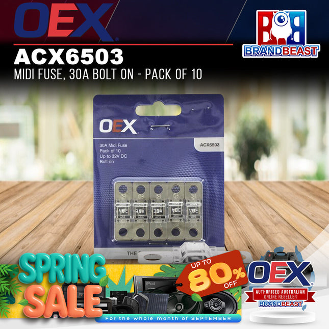 OEX ACX6503 Midi Fuse, 30A Bolt On - Pack of 10