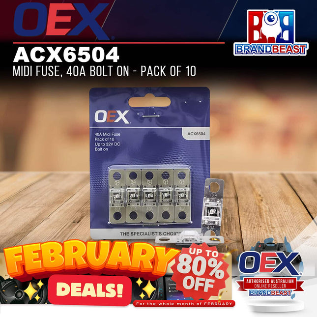 OEX ACX6504 Midi Fuse, 40A Bolt On - Pack of 10