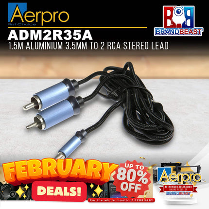 Aerpro ADM2R35A 3.5mm to 2 RCA Aluminum Stereo Lead