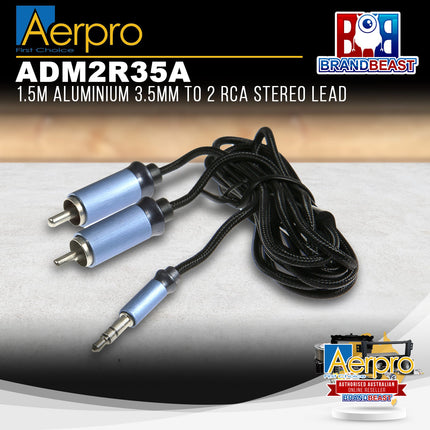 Aerpro ADM2R35A 3.5mm to 2 RCA Aluminum Stereo Lead