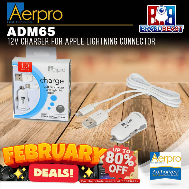 Aerpro ADM65 12V Charger for Apple Lightning Connector