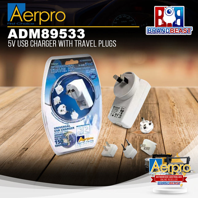 Aerpro ADM89533 5V Universal USB Charger Kit With Travel Plugs