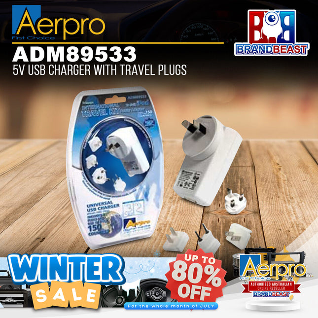Aerpro ADM89533 5V Universal USB Charger Kit With Travel Plugs
