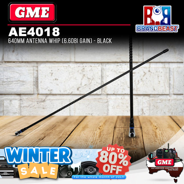 GME AE4018 UHF Fibreglass Antenna Whip Black 6.6Dbi