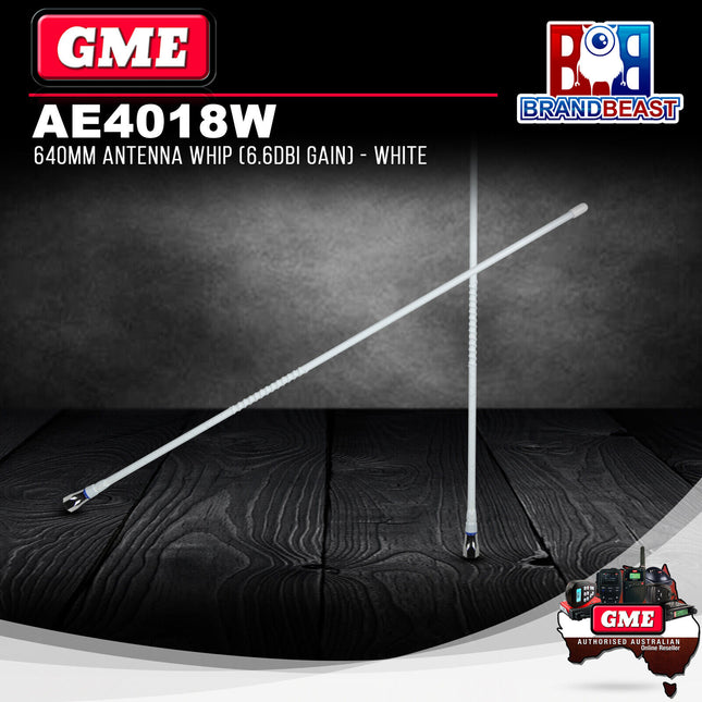 GME AE4018W Fibreglass 640mm UHF Antenna Whip (6.6dBi Gain) - White