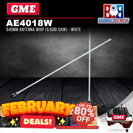 GME AE4018W Fibreglass 640mm UHF Antenna Whip (6.6dBi Gain) - White