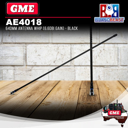 GME AE4018 UHF Fibreglass Antenna Whip Black 6.6Dbi