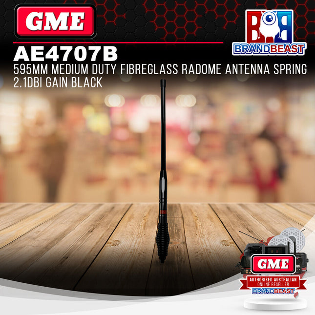 GME AE4707B 595mm Medium Duty Fibreglass Radome Antenna Spring 2.1dbi Gain Black