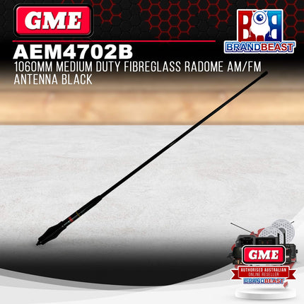 GME AEM4702B 1060mm Medium Duty Fibreglass Radome AM/FM Antenna Black