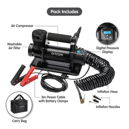 Oricom AIR20KIT Portable Compressor with Backlit Display + Tyre Deflator Combo