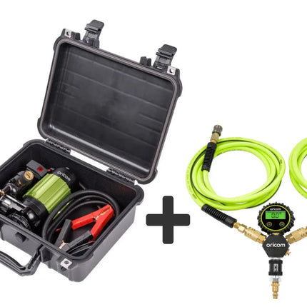 Oricom AIR30KIT Portable Air Compressor Kit with Heavy Duty Case + Twin Tyre Inflator/Deflator Combo