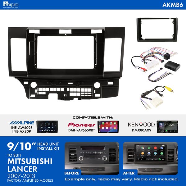 Aerpro AKMB6 Mitsubishi Lancer CJ 2007-2013 9/10 Inch Head Unit Installation Kit