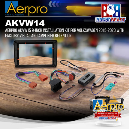 AERPRO AKVW15 9-Inch Installation Kit for Volkswagen 2015-2020 with Factory Visual and Amplifier Retention
