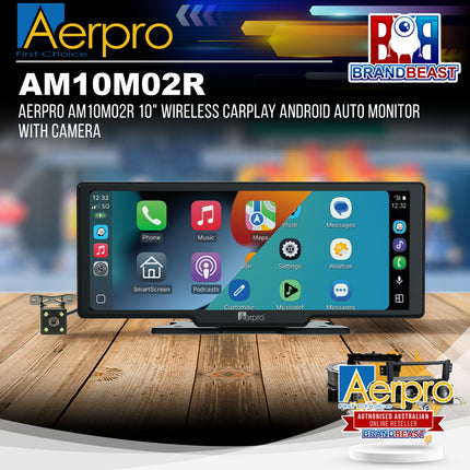 Aerpro AM10M02R 10" Wireless CarPlay Android Auto Monitor with Camera