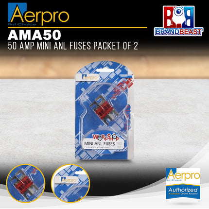 Aerpro AMA50 50 Amp Mini ANL Fuses - 2 Pieces