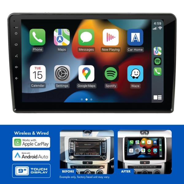 AERPRO AMAVW12 9-Inch Multimedia Receiver Head Unit Upgrade Kit for Volkswagen 2006-2015 - Complete Installation Solution with Wireless Apple CarPlay, Android Auto, and Factory Feature Retention