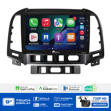 Aerpro AMDHY19 Hyundai Santa Fe 2006-2009 9" Head Unit Kit Wireless CarPlay DAB