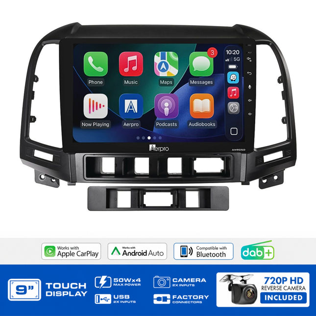 Aerpro AMDHY19 Hyundai Santa Fe 2006-2009 9" Head Unit Kit Wireless CarPlay DAB