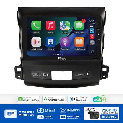 Aerpro AMDMB11 9" Wireless CarPlay Android Auto DAB+ Mitsubishi Outlander Peugeot 4007