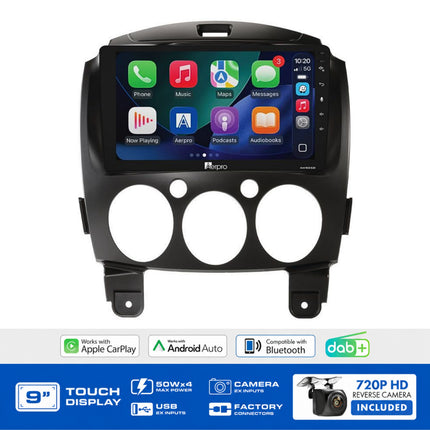 Aerpro AMDMZ19 9" Wireless CarPlay Android Auto DAB+ Mazda 2 DE 2007-2011 No SWC