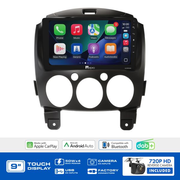 Aerpro AMDMZ7 9" Multimedia Receiver Mazda 2 DE 2007-2014 SWC