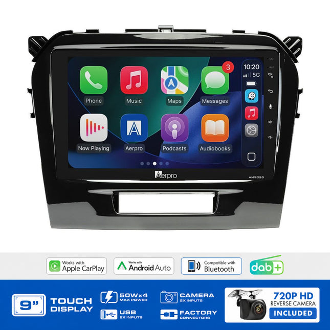Aerpro AMDSZ5 Suzuki Vitara 2015-On 9" Head Unit Wireless CarPlay DAB+ Camera USB