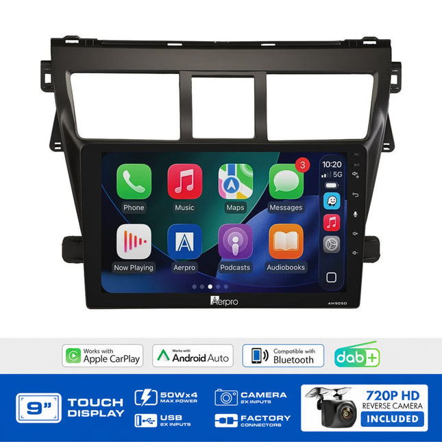Aerpro AMDTO15 Toyota Yaris Sedan 2005-2011 9" Head Unit Wireless CarPlay DAB+ No SWC