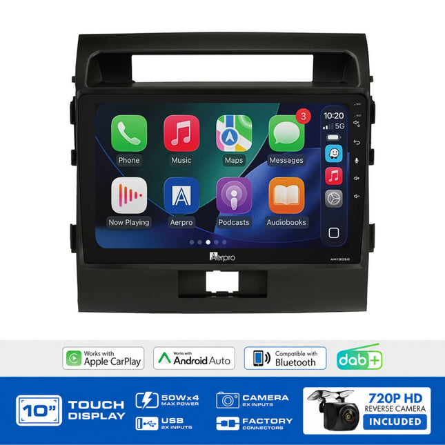 Aerpro AMDTO17 Toyota LandCruiser 200 Series 2007-2011 10" Head Unit CarPlay DAB+ SWC