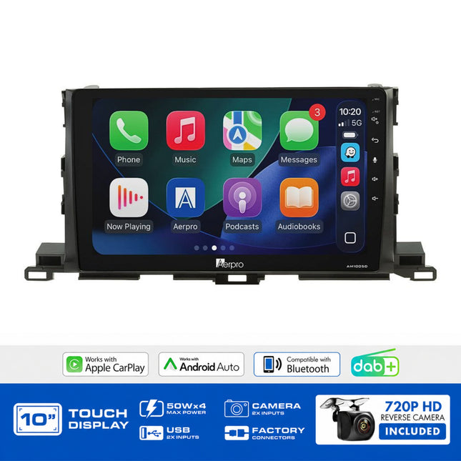 Aerpro AMDTO38 Toyota Kluger 2014-2019 10" Head Unit CarPlay DAB+ 360 Camera Amp