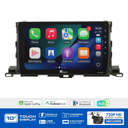 Aerpro AMDTO38 Toyota Kluger 2014-2019 10" Head Unit CarPlay DAB+ 360 Camera Amp