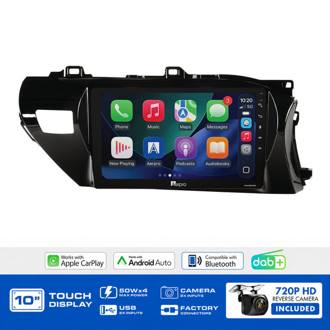 Aerpro AMDTO4 Toyota Hilux 2020-On 10" Head Unit CarPlay DAB+ JBL 360 Camera Amp