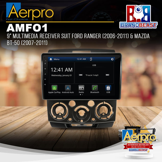 Aerpro AMFO1 9" Multimedia Receiver Suit Ford Ranger & Mazda BT-50