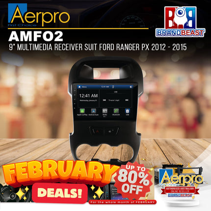 Aerpro AMFO2 9" Multimedia Receiver Suit Ford Ranger PX 2012 - 2015