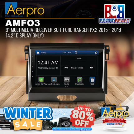Aerpro AMFO3 9" Multimedia Receiver Suit Ford Ranger PX2 2015 - 2018
