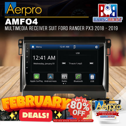 Aerpro AMFO4 Multimedia Receiver Suit Ford Ranger PX3 2018 - 2019