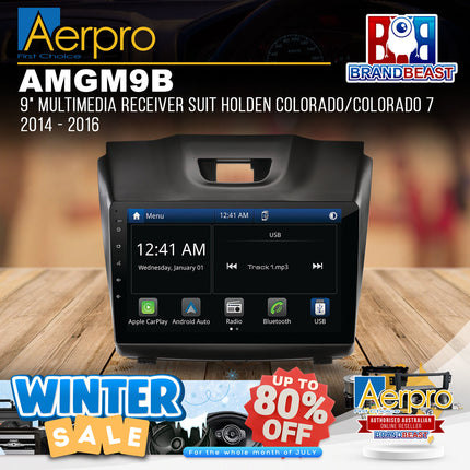 Aerpro AMGM9B 9" Multimedia Receiver Suit Holden Colorado/Colorado 7 2014 - 2016