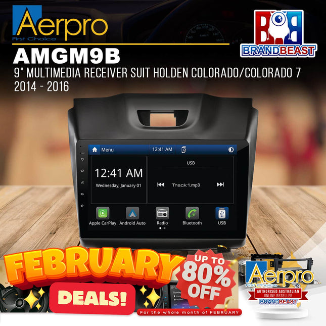 Aerpro AMGM9B 9" Multimedia Receiver Suit Holden Colorado/Colorado 7 2014 - 2016