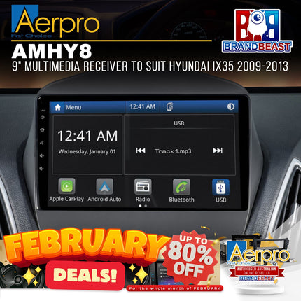 Aerpro AMHY8 9" Multimedia Receiver Suit Hyundai iX35 2009 - 2013