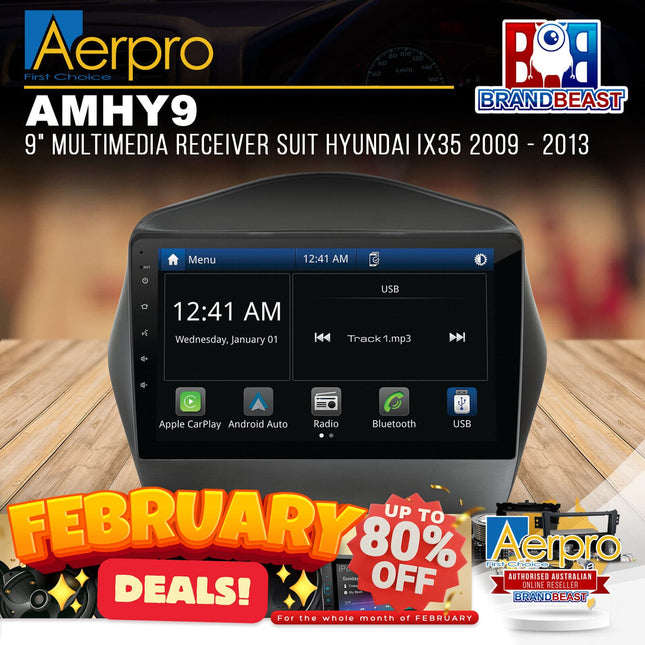 Aerpro AMHY9 9&quot; Multimedia Receiver Suit Hyundai iX35 2009 - 2013