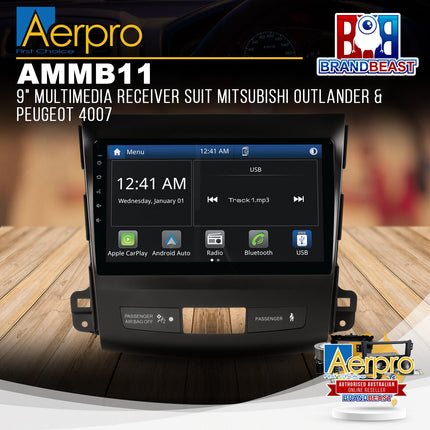 Aerpro AMMB11 9" Multimedia Receiver Suit Mitsubishi Outland & Peugeot 4007