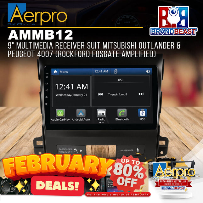 Aerpro AMMB12 9" Multimedia Receiver Suit Mitsubishi Outlander & Peugeot 4007