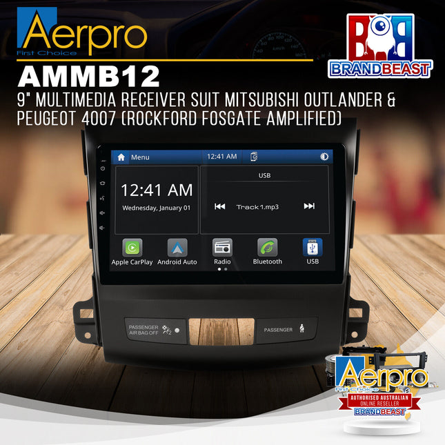Aerpro AMMB12 9" Multimedia Receiver Suit Mitsubishi Outlander & Peugeot 4007