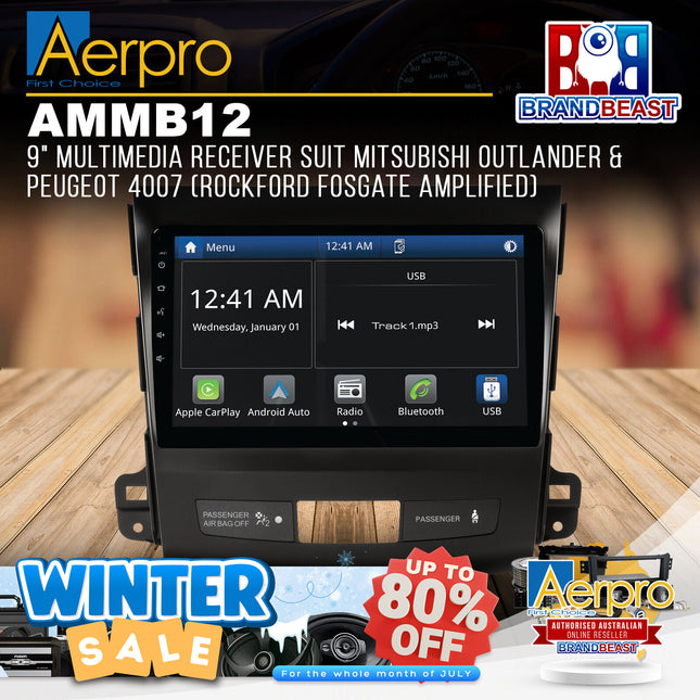 Aerpro AMMB12 9" Multimedia Receiver Suit Mitsubishi Outlander & Peugeot 4007