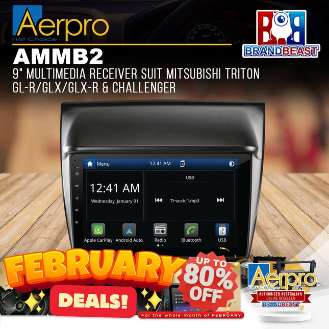 Aerpro AMMB2 9&quot; Multimedia Receiver Suit Mitsubishi Triton GL-R/GLX/GLX-R