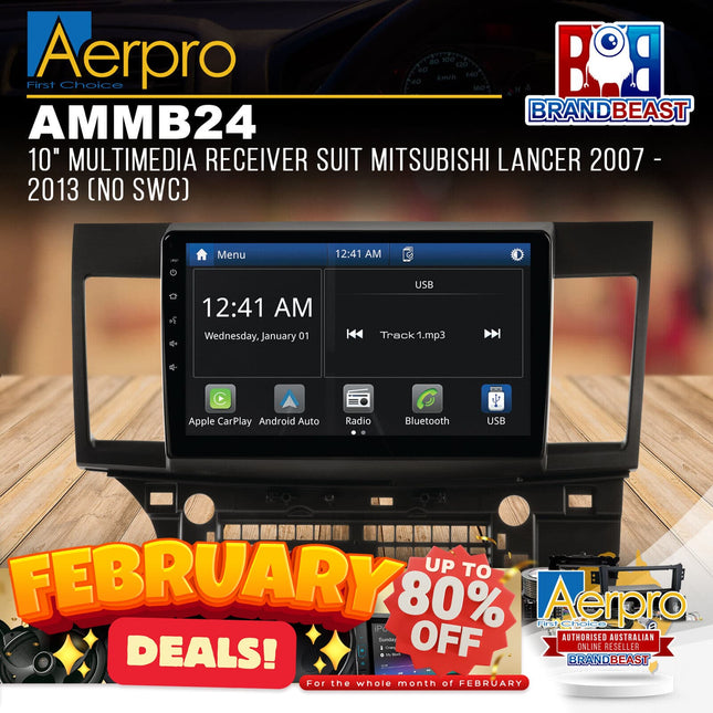 Aerpro AMMB24 10&quot; Multimedia Receiver Suit Mitsubishi Lancer 2007 - 2013