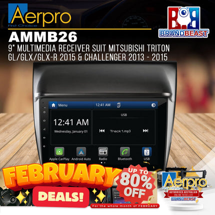 Aerpro AMMB26 9&quot; Multimedia Receiver Suit Mitsubishi Triton GL/GLX/GLX-R 2015