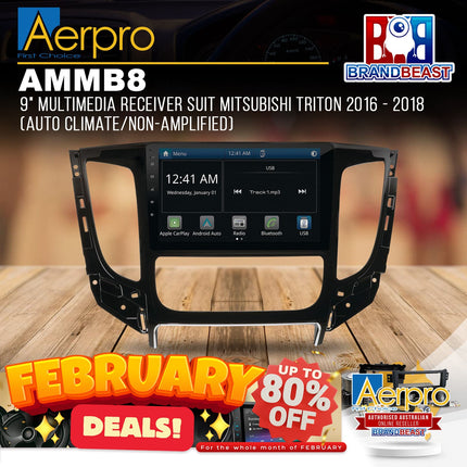 Aerpro AMMB8 9&quot; Multimedia Receiver Suit Mitsubishi Triton 2016 - 2018