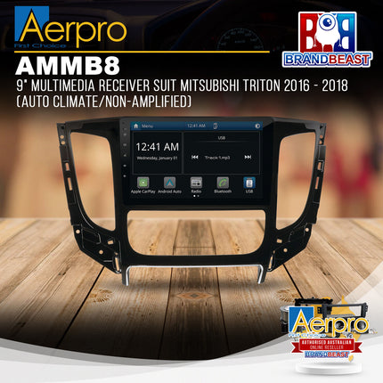 Aerpro AMMB8 9" Multimedia Receiver Suit Mitsubishi Triton 2016 - 2018