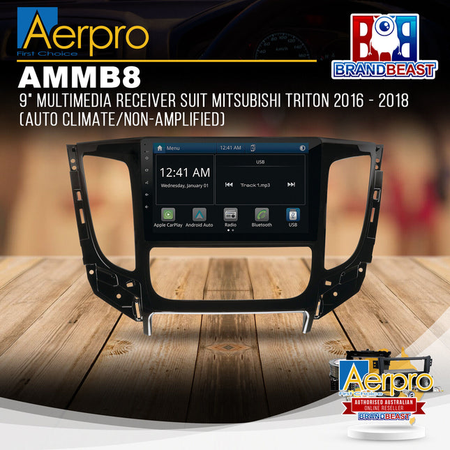Aerpro AMMB8 9" Multimedia Receiver Suit Mitsubishi Triton 2016 - 2018
